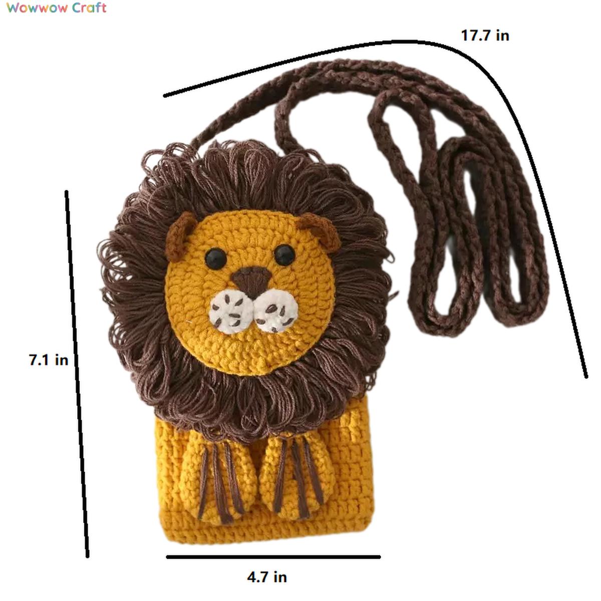 Mini Bags,Handmade Crochet Bags,Cute Lion Hand Crocheted Phone Bag - Hand Crocheted Mini Bag